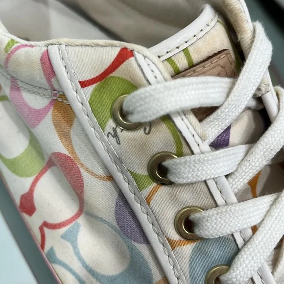 Coach Barrett Leatherware Canvas Lace up Sneakers White Multicoloured 9.5 US - Picture 15 of 16